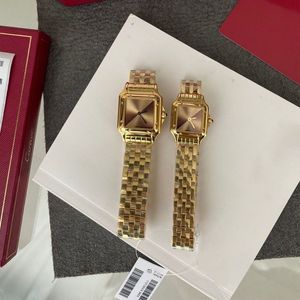 Дизайнерские элегантные модные мужские и женские часы с ремешком из нержавеющей стали, импортный кварцевый механизм, пара 22, 27 мм, размер часов, бесплатная доставка
