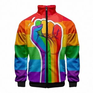 Neueste LGBT Fi 3D Stehkragen Männer Frauen Regenbogen Flagge Lesben Homosexuell Reißverschluss Jacke Casual LG Ärmel Jacke Mantel Kleidung U6Qr #