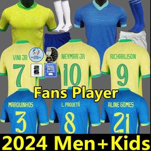 BraziLS Soccer Jersey 2024 Copa America Cup NEYMAR VINI JR Kids Kit Sets 2025 BRasIL National Team Football Shirt 24 25 Home Away Player Version RODRYGO MARTINELLI