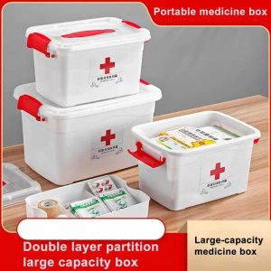 Bins First Aid Kit Medicine Box Portable Emergency Box Домохозяйство Двухслойные коробки с лекарствами Организатор хранения медицинского комплекта Организатор