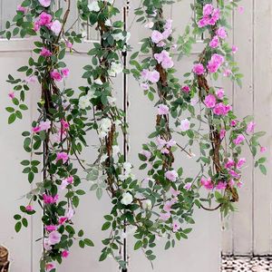 Flores decorativas artificial rosa videira simulação flor listra de seda decoração planta falsa jardim decorações de casamento acessórios para casa