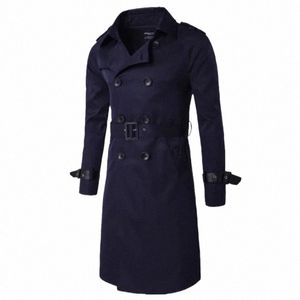 2024 neue Herren Frühling Herbst Windschutz Mantel Lg Trenchcoats mit Gürtel Männlich Pea Coat Zweireiher Peacoat X6ES #