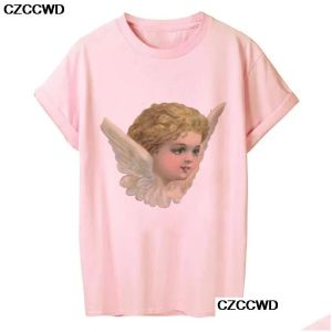 Женская футболка Cute Angel Baby в Корейском стиле, футболки, одежда, женские свободные топы с буквенным принтом Fiorucci, забавные свободные топы с круглым вырезом Haruku Dr Otkp9