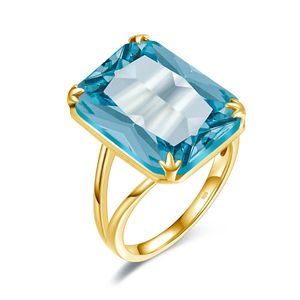 Klasik Aquamarine Ring 925 Sterling Sliver Halkaları Kadınlar İçin Altın Kaplama Taş Vintage Lüks Partisi Hediye Kadın Güzel Takı 240327