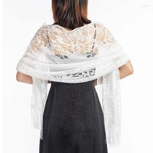 Шарфы 185x63 см, женские шарфы, вязаные крючком, цветочные кружева, бахрома, кисточки, свадебная накидка, винтажная вечерняя белая шаль