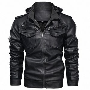 Мужские кожаные куртки, зимние флисовые толстые мужские мотоциклетные пальто из искусственной кожи с капюшоном, мужская верхняя одежда, брендовая одежда Y0u0 #