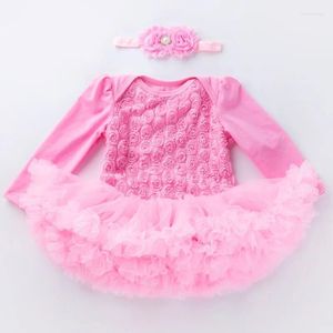 Комплекты одежды, одежда для девочек, комбинезон с длинными рукавами, платье, детские комбинезоны-пачки с розовыми цветами, подарки принцессы на первый день рождения