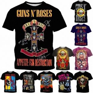 Винтажные футболки Guns N Roses с 3D принтом Рок-группа Череп Хип-хоп Уличная одежда Мужчины Женщины О-образным вырезом Негабаритная футболка Мужская одежда m4Qa #