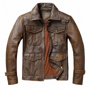 Jaqueta de couro genuíno dos homens Jaqueta de caça de couro natural Primeira camada de couro American Retro Motorcycle Jacket Curto o5Hk #