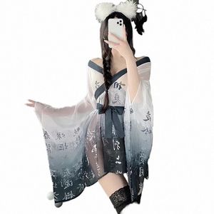 Japon kimo cosplay kadın iç çamaşırı pijamaları seksi mesh nightgown perspektif bombar