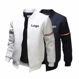 Özel Marka Logo Erkekler Ceket Sonbahar LG Kollu Slim Fit Rahat Spor Zip Açık Üstler Kat Siyah Beyaz Donanma Mavi Giyim D4QH#