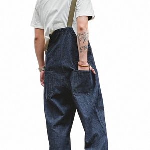 Maden Unisex denim tulumlar vintage tulumlar kadın erkek geniş bacaklı büyük boy kot pantolon için bolca lacivert tulum 427n#