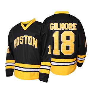Erkek 18 Happy Gilmore Boston Film Hokey Jersey Çifte Dikiş Numarası Logo Buz Hokey Formaları Stokta Hızlı Nakliye