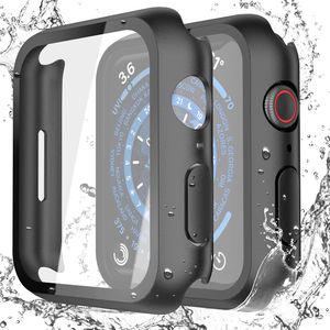 Waterproof Hard Case with Tempered Glass Compatible with Apple Watch Series 9 Series 8 Series 7 45mm Ultra-Thin Durable Protective Cover for iWatch Screen Protector
