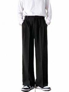 Erkekler için geniş bacak takım elbise pantolon, Japon tarzı antik örtü paspas pantolon, çok yönlü ins, Koreli gevşek düz bacak pantolon T2E6#