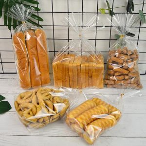 Sacolas plásticas transparentes para doces, pirulito, biscoitos, embalagens, com vedação, laços torcidos, floco de neve, adesivo, festa, pão torrado