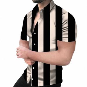 Tatil Plajı Striped 3D baskı erkekleri üstleri erkek/kadınlar rahat fi kısa kollu gömlek yaka popo gömlek büyük boyutlu unisex giyim#