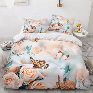 Bedding Sets rosa rosa floral floral colcha de borboleta 3pcs king size tampa de edredão em tamanho real conjunto de linho para uma criança 200x200 240x220