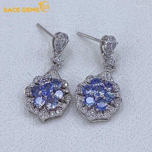 Dangle Küpe Sacegems Moda Takı Kadınlar için 925 STERLING Gümüş 3 4mm Doğal Tanzanit Saplama Düğün Partisi Güzel