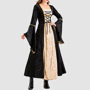 Sıradan Elbiseler Kadın Elbise Retro Tarzı Düz ​​Renkli Trompet Kollu Uzun Cosplay Zemin Vintage Uzunluk Yatak Odası İçin Ortaçağ Dekorasyonları