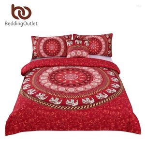 Yatak Setleri Yataklama -Outlet kırmızı mandala boho seti bohem fili haberci yatak keten yumuşak kumaş fas yatak klotları 4pcs