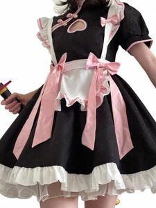 Cafe lolita dr hizmetli kostümler cosplay naughty animati göster seksi waitr kıyafeti maruz kalan göğüs eğimi bağları etek balo elbiseleri artı x9he#