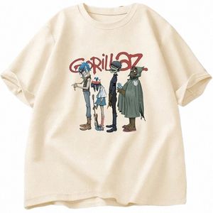 müzik grubu gorillaz punk rock tişört erkekler kadınlar yaz 90'lar o yaka pamuklu kısa kollu tişörtler kıyafetler vintage y2k giyim tee n75p#