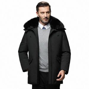 Outono Inverno Lg Men Windproof Down Jacket Coats Mens Quente Pato Branco Para Baixo Com Capuz Jaqueta Parkas Fox Fur Collar Sobretudo Masculino D4cA #