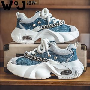 Denim azul pano sapatos nova almofada de ar sola grossa pai sapatos na moda esportes lazer sapatos designer banquete sapatos formais tamanho 39-44