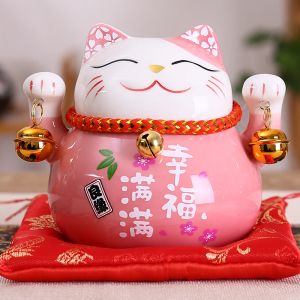 Heykeller 4.5 inç seramik maneki neko heykel şanslı kedi para kutusu fallı renkli kedi piggy bankası ev dekorasyon hediyesi feng shui