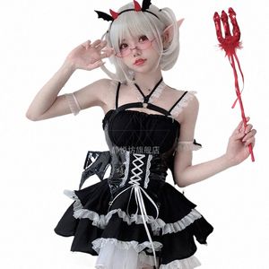 Hizmetçi Cosplay Seksi Küçük Şeytan Dem Gecesi Ees Maidservant Suit Vampire Bat Dr Sweet and Baharatlı Kız 4piece Disfraz Anime 06TR#