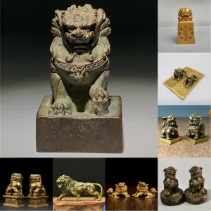 Heykeller minyatür aslan heykeli Çin feng shui taş köpek heykel bronz aslan fok antika el sanatları masa aksesuarları dekorasyon