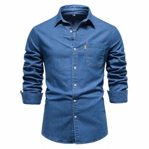 Yeni Sonbahar Pamuk Kenim Gömlek Erkekler LG Kollu Düz Renk Sıradan İnce Fit Gömlek Erkek Tasarımcı Giyim Kovboy Gömlek Erkekler A57W#