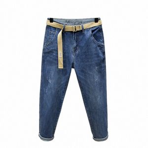 Shan BAO 42 44 46 48 Plus Size Men's Lightweight Cott Stretch Jeans Summer Brand Fi Loose Men's Cropped Pants m3Lb #