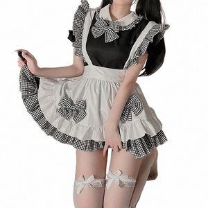 lolita cosplay seksi anime hizmetçi iç çamaşırı kostümü kawaii siyah beyaz ızgara artı boyut kıyafetli piled iç çamaşırı kız dr kadınlar n5ka#