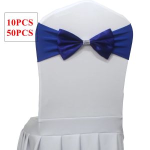 Sashes Kraliyet Mavi Renkli Likra Sandalye Band SPANDEX SASH İLE SATIN BUW İLE Sandalye Kapak Etkinliği Düğün Partisi Noel Dekorasyon