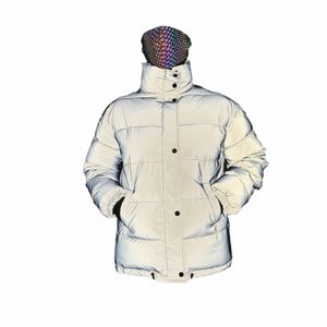 holografik kadınlar rahat yansıtıcı ceket benzersiz yansıtıcı mahsul üst kış ceket, olağanüstü festival kış giyim q9iq#