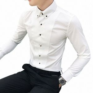 Camisas masculinas de luxo marca nova manga lg camisas elegantes para roupas masculinas fino ajuste casual masculino dr camisas formal preto/branco p2gF #