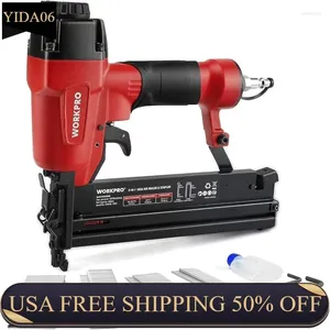 Tencere setleri Workpro Pnömatik Brad Nailer 18 Ga 2 1 Tırnak Tabancası ve Crown Stapler 400 PCS Tırnak/ 300 PCS Marangozluk için Zımba