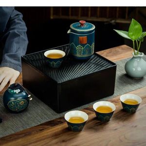 Наборы чайной посуды Портативный дорожный чайный сервиз Керамический чайник и чашка Caddy Box Посуда Инструменты для изготовления на открытом воздухе