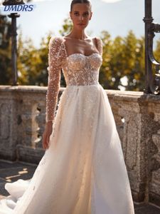Romantik Tatlım Boyun Gelin Bornoz Sırıl Pullar Glitter Bridal Gown Klasik A-Line Uzun Düğün Elbise Robe