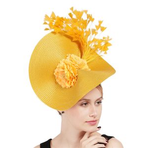 Желтый цветочный стиль имитирует темперамент знаменитостей, плетеных из соломы;шляпа фестиваля скачек;тканевая повязка на голову 231202