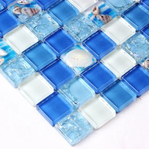 Çıkartmalar kristal cam mozaik karo mutfak banyo duvar kağıt duş arka plan yüzme havuzu kiremit ev dekoru deniz kabuğu mavi mozaik kiremit mavisi