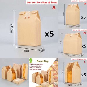 2024 5 шт., крафт-бумага, упаковка для хлеба, сумка для выпечки с квадратным дном, упаковка для тостов, пакеты для хранения продуктов питания для песочных конфет, печенья