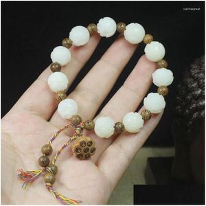 Filo di perline Giada bianca Bodhi Lotus Bracciale da 12 mm Fai da te Telaio della porta Perline distanziatrici Ciondolo con baccello Consegna a goccia Bracciali gioielli Otx1Y