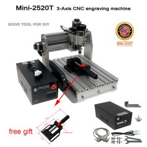 Mini 2520t CNC Yönlendirici Gravor 3 Eksen Gravür Alanı 250x200mm Ahşap Plastik Akrilik Öğütme Oyma 200W için Düz Maşa ile