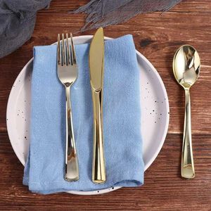 Conjuntos de utensílios de jantar 12pcs Gold rosa Plástico descartável de mesa de mesa de sobremesa Forks Forks Spoon Wedding Birthday Party Decoração de talheres de decoração