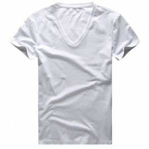 Profundo V Neck T Shirt para Homens Low Cut Wide Collar Top Tees Masculino Modal Cott Slim Fit Manga Curta Invisível Undershirt r1Pr #