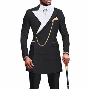 Siyah Erkek Takım İnce Fit Yeni Lüks Afrika Düğün Smokin Erkekler İçin Tasarlanmış Fi Akşam Yemeği Partisi Ceket Pantolon 2 Parça Set L7SB#