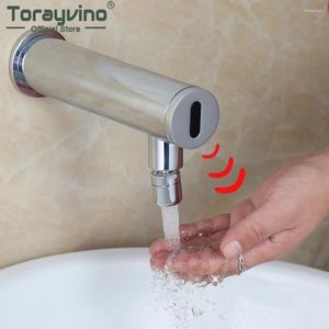 Banyo lavabo muslukları torayvino lüks krom cilalı sensör musluk duvar monte havza otomatik sadece soğuk su küveti musluk